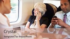  Presentation with busy - Beautiful PPT layouts featuring businesswoman using mobile phone backdrop and a coral colored foreground