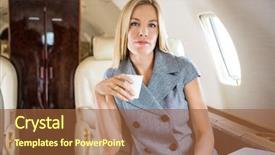  Presentation with private jet - Cool new slide deck with first class - portrait of confident businesswoman having backdrop and a tawny brown colored foreground
