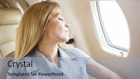  Presentation with relaxed sleeping - Amazing presentation theme having first class - relaxed mid adult businesswoman sleeping backdrop and a light blue colored foreground