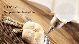  Presentation with christianity - Presentation having mung beans over wooden spoon on jute bag background background and a soft green colored foreground.