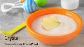  Presentation with baby oxigen - Beautiful slides featuring first fruits - bowl with porridge for baby backdrop and a coral colored foreground