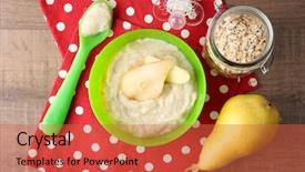  Presentation with bowl - Beautiful slides featuring first fruits - bowl with porridge for baby backdrop and a red colored foreground