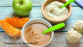  Presentation with baby food - Audience pleasing presentation consisting of first fruits - bowls with baby food backdrop and a yellow colored foreground