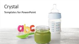  Presentation with baby food - Colorful presentation design enhanced with first fruits - composition with yummy baby food backdrop and a white colored foreground