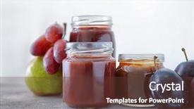  Presentation with baby food jar - Cool new theme with first fruits - jars with baby food backdrop and a tawny brown colored foreground