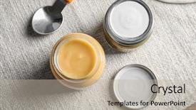  Presentation with baby food jar - PPT layouts featuring first fruits - jars with healthy baby food background and a  colored foreground