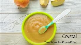  Presentation with baby food - Cool new theme with first fruits - plastic bowl with baby food backdrop and a gold colored foreground