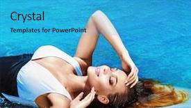  Presentation with swimming beautiful girl swims underwater - Slide set featuring first fruits - young beautiful lady posing background and a teal colored foreground