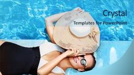  Presentation with swimming pool - PPT theme enhanced with first fruits - young beautiful lady posing background and a teal colored foreground