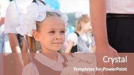  Presentation with first - Presentation design with first grader girl background and a coral colored foreground