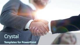  Presentation with good - Audience pleasing PPT theme consisting of first impression - successful business people handshaking backdrop and a ocean colored foreground