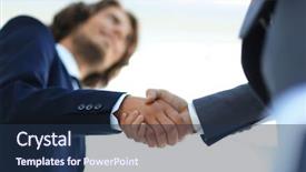  Presentation with social business people network - Slide deck having first impression - successful business people handshaking background and a navy blue colored foreground