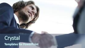  Presentation with double exposure of business people - Cool new PPT layouts with first impression - successful business people handshaking backdrop and a ocean colored foreground