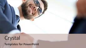  Presentation with how to deal hostile people - PPT theme with first impression - successful business people handshaking background and a soft green colored foreground