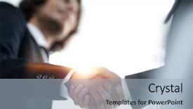  Presentation with good - Presentation enhanced with first impression - successful business people handshaking background and a light blue colored foreground