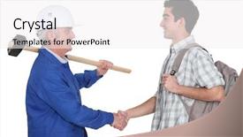  Presentation with new orlenas - Cool new slide set with first impression - tradesman meeting new apprentice backdrop and a white colored foreground