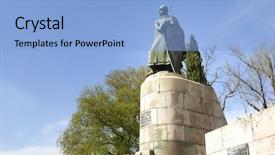  Presentation with ancient king statue - Amazing PPT theme having first king of portugal - guimaraes backdrop and a light blue colored foreground