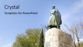  Presentation with ancient king statue - Presentation theme featuring first king of portugal - guimaraes background and a light blue colored foreground