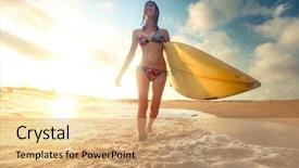  Presentation with walking - Cool new theme with first lady - surfer girl walking with board backdrop and a coral colored foreground