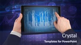  Presentation with financial system - Beautiful presentation featuring first person hand using tablet backdrop and a  colored foreground