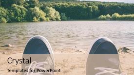  Presentation with first - Cool new slide set with first person perspective of man legs on the summer beach backdrop and a lemonade colored foreground