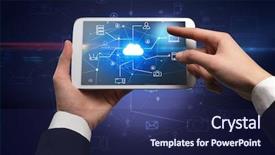  Presentation with mobile first - PPT theme enhanced with first person view background and a navy blue colored foreground