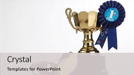  Presentation with trophy award - Cool new presentation design with first place award rosette backdrop and a light gray colored foreground