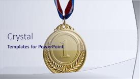  Presentation with medal - Presentation design enhanced with medal on the white background background and a sky blue colored foreground