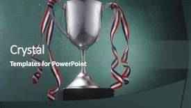  Presentation with trophy green - Audience pleasing theme consisting of heart shaped shabby chic chalk board with white wooden frame hanging on rough wooden painted blue purple barn doo backdrop and a gray colored foreground