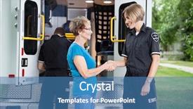  Presentation with shaking hands - Presentation theme having first responders - ambulance staff shaking hands background and a teal colored foreground