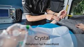  Presentation with first responders - Presentation theme enhanced with first responders - detail of emt worker measuring background and a light blue colored foreground