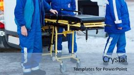  Presentation with emergency first responders - Audience pleasing PPT theme consisting of first responders - emergency ambulance workers with stretcher backdrop and a light blue colored foreground