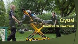  Presentation with medical emergency - Slides consisting of first responders - female emergency medical team transporting background and a tawny brown colored foreground