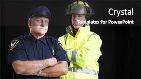  Presentation with fire fighter - Beautiful slide set featuring first responders - fire fighter and police officer backdrop and a dark gray colored foreground