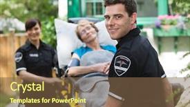  Presentation with ambulance - PPT layouts with first responders - male ambulance professional with happy background and a tawny brown colored foreground