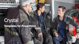  Presentation with fire station - Colorful PPT layouts enhanced with first responders - male and female firefighters conversing backdrop and a dark gray colored foreground