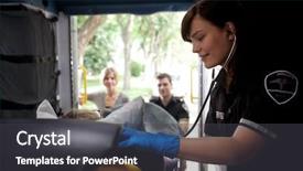  Presentation with first rate - PPT theme consisting of first responders - paramedic listening to heart rate background and a dark gray colored foreground