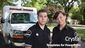  Presentation with first responders - Colorful PPT theme enhanced with first responders - paramedic team portrait with ambulance backdrop and a dark gray colored foreground