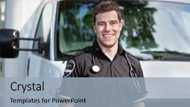  Presentation with first responders - Beautiful presentation theme featuring first responders - portrait of happy smiling man backdrop and a light blue colored foreground