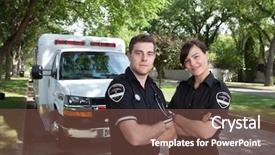  Presentation with ambulance - Audience pleasing slides consisting of first responders - portrait of two paramedics standing backdrop and a tawny brown colored foreground