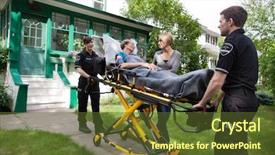  Presentation with first responders - Colorful slide set enhanced with first responders - senior woman being taken backdrop and a tawny brown colored foreground
