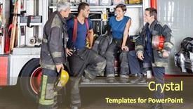  Presentation with first responders - Slide set with first responders - team of male and female background and a tawny brown colored foreground