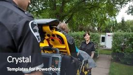  Presentation with ambulance - PPT theme having first responders - two ambulance workers pushing elderly background and a tawny brown colored foreground