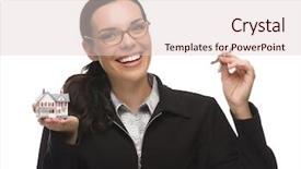  Presentation with white house - Cool new presentation design with first time home buyer - mixed race female presenting house backdrop and a lemonade colored foreground