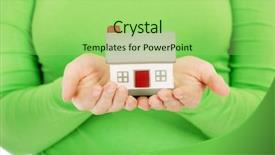  Presentation with house - Presentation design consisting of first time home buyer - woman holding small house background and a mint green colored foreground