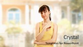  Presentation with house - Theme featuring first time home buyer - woman on the house background and a  colored foreground