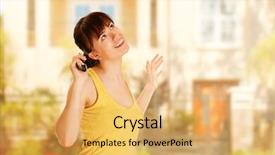  Presentation with house - Beautiful PPT theme featuring first time home buyer - woman on the house backdrop and a yellow colored foreground