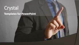  Presentation with symbol - Slide deck consisting of first time right - hand symbol pointing up touching background and a gray colored foreground