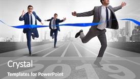  Presentation with racing diversity race ethnicity - Audience pleasing slide set consisting of first tracks - businessman on finishing line backdrop and a gray colored foreground