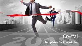  Presentation with 2019 - Presentation theme with first tracks - businessman on finishing line background and a gray colored foreground